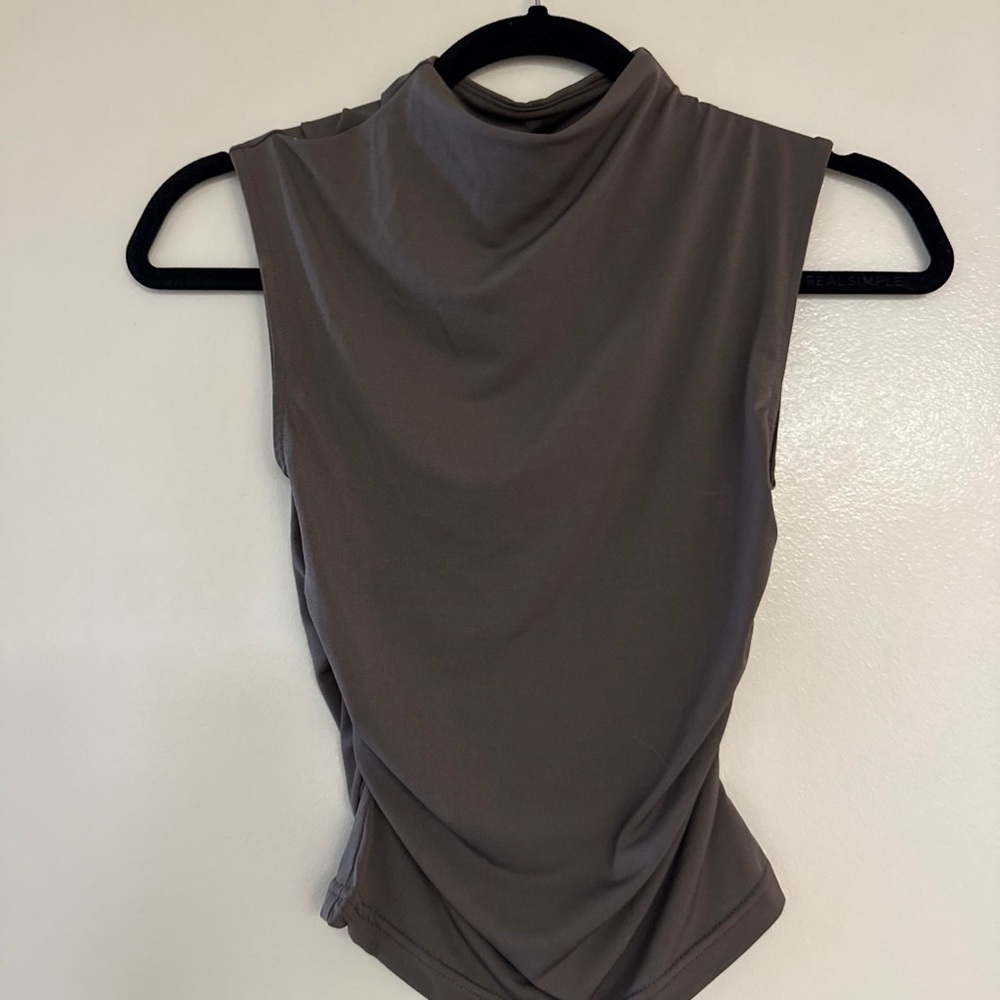 H&M Sleeveless Mock Neck Camisole in Taupe Gray